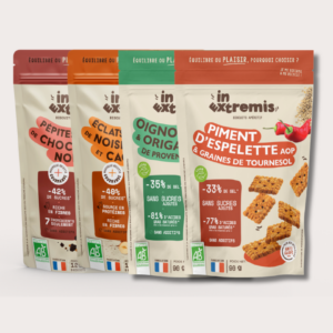 Biscuits-vegan-sains-healthy-reduits-en-sucres--reduits-en-sel-100%-vegetal-pepites-chocolat-noisettes-cacao-oignon-origan-tournesol-piment-Espelette-In-Extremis